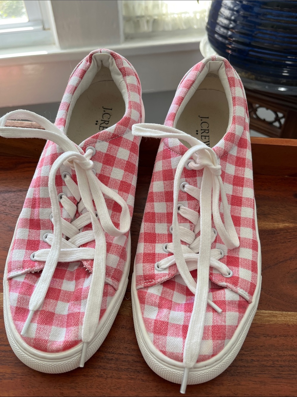 J.CREW PINK & WHITE GINGHAM SNEAKERS